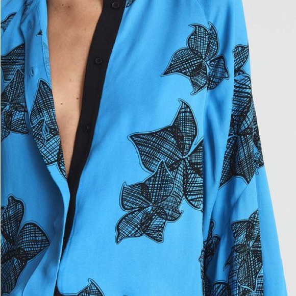 Reiss Harris Printed Floral-Sketch Satin Blouse Floral Flowy Style Size 8 Top - Picture 6 of 14